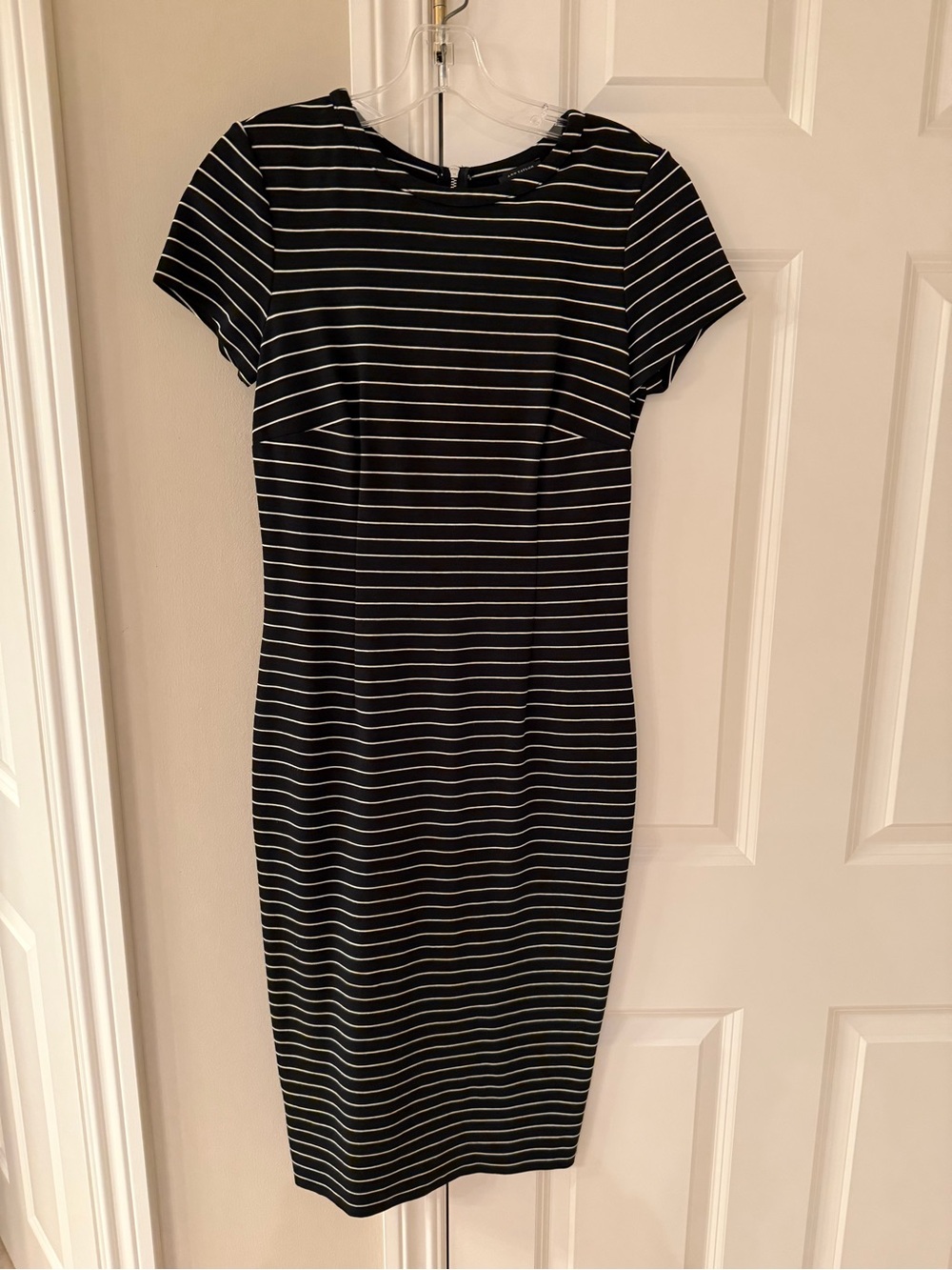 Ann Taylor Black and White Striped Midi Sheath Dress